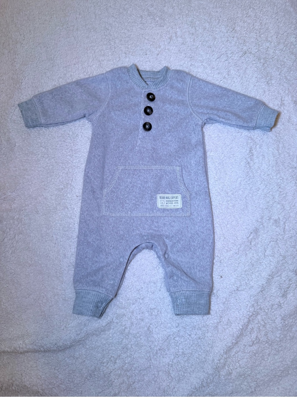 Carter's Light Gray Baby Romper with Kangaroo Pocket & Teddy Bear Head